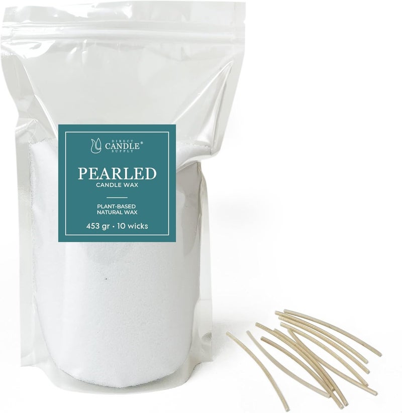 Direct Candle Supply 1lb White Unscented Sand Candles with Wicks, Pearled Candle, Powder Candle Wax, Refillable Pearl Candles with 10 Wicks for Candlemaking - Image 1